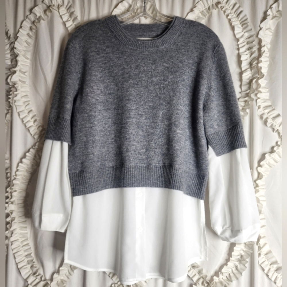 Brochu Walker The Ebella Layered Crew Sweater Gray White Size Small